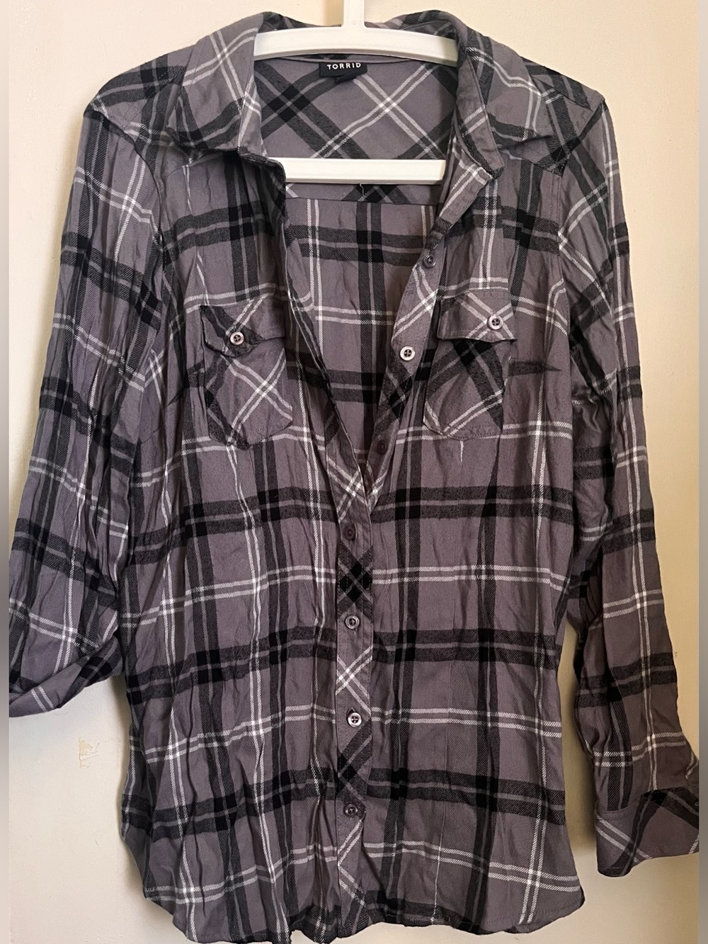torrid Black and Gray Plaid Men's Casual Button-Down Shirt